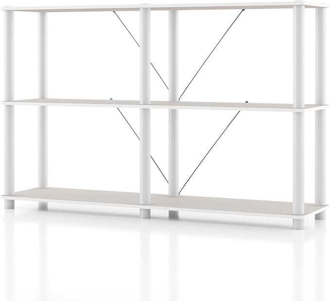 Homes: Inside + Out Apexa Modern 3-Tier Extra Wide Shelving Units, Collectibles Display Shelves, Easy Assembly Console Table, Home Storage Organizer for Living Room, Bedroom, Office, Taupe Grey by HOMESInsideOut