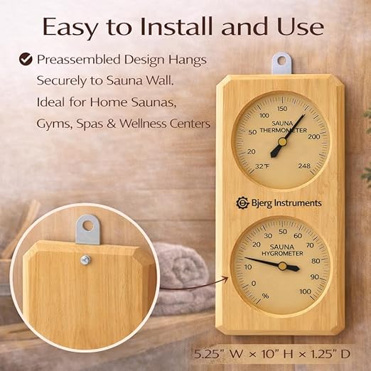 Sauna Thermometer and Hygrometer - 2-in-1 Indoor Analog Temperature & Humidity Gauge with Pine Wood Frame, for Sauna Rooms - 3.5" Dial Wall-Mounted Meter (0–100% RH, Up to 248°F) - Image 7