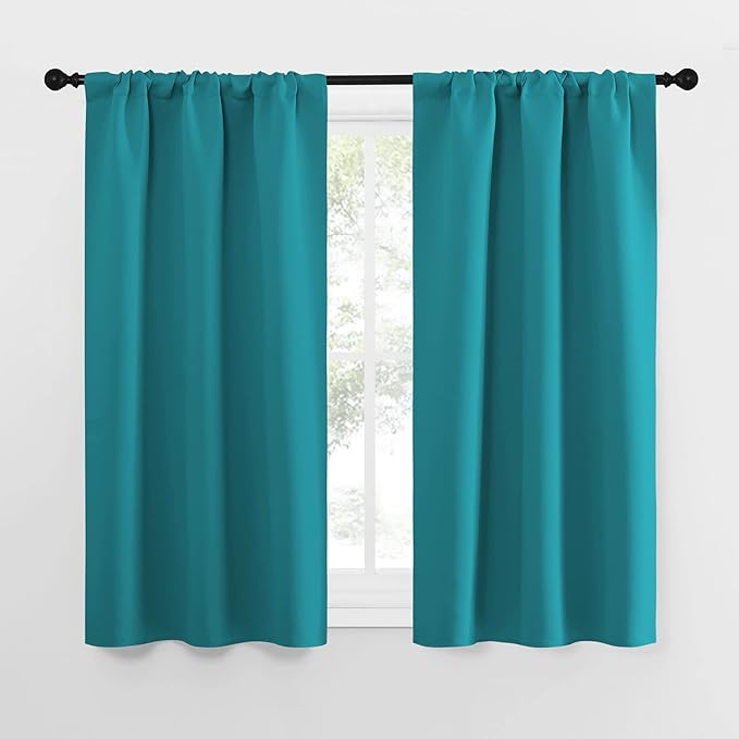 NICETOWN Peacock Blue Blackout Curtains Panels for Window, Thermal Insulated Rod Pocket Blackout Drapes/Draperies for Living Room (2 Panels, W34 x L54 inches) by NICETOWN