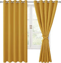 Hiasan Grommet Blackout Curtains for Bedroom, 60 x 72 Inches - Thermal Insulated & Light Blocking Window Drapes for Living Room/Dorm Room, Set of 2 Panels Sewn with Tiebacks, Mustard Yellow by Hiasan