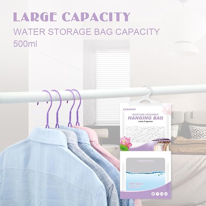 CANAGER Hanging Moisture Absorber, Lotus Fragrance Moistureproof Hanging Bag, Dehumidifier Bag (8 packs) Hanging Closet Dehumidifier Bags, Moisture Absorb 12.5 oz. - Image 3