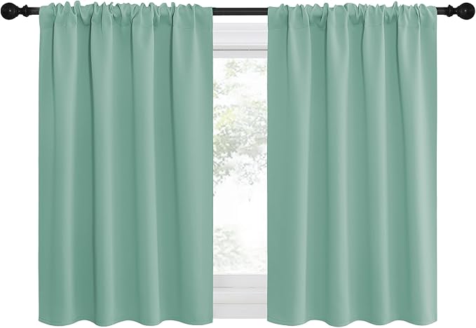 NICETOWN 2 Panels Blackout Curtains, Rod Pocket Thermal Insulated Drapes for Kitchen, Heavy Duty Small Window Treatment for Dorm Room, Studio Apartment, Basement (Aqua, W42 x L30) by NICETOWN