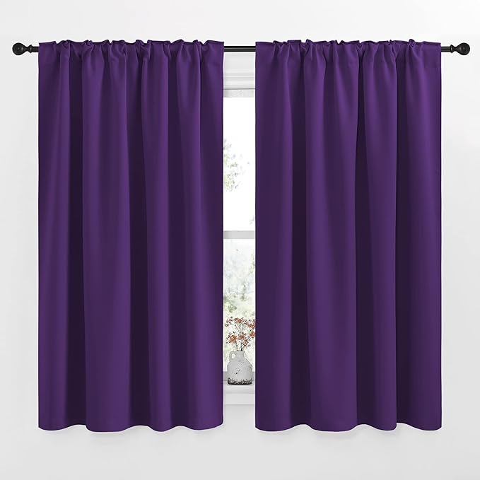 NICETOWN Kitchen Blackout Draperies Curtains for Window - (Royal Purple) 52 by 63 inches, Set of 2 Panels, Energy Saving Rod Pocket/Back Tab Blackout Drapes - Image 3