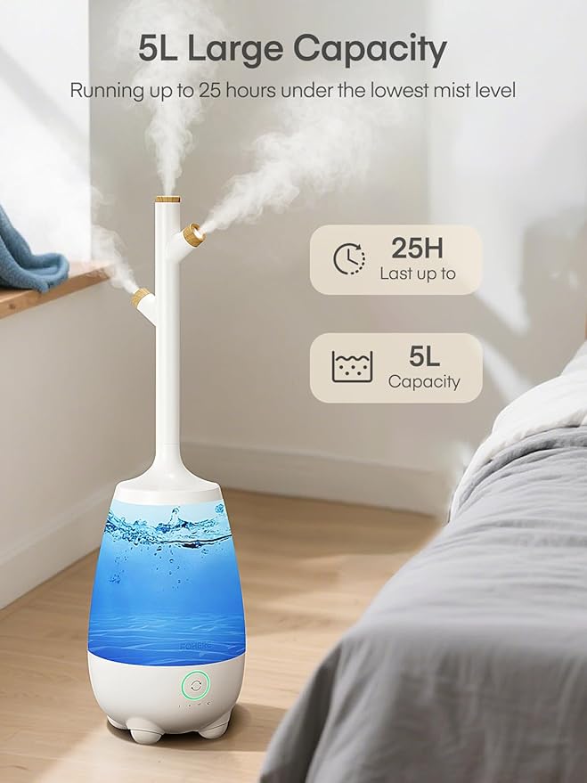 Humidifiers for Bedroom Large Room Home, 5L Quiet Cool Mist Top Fill Humidifier with Essential Oil Diffuser, Remote Control, Smart Humidistat, Sleep Mode, for Baby, Plants, Office, Nursery - Image 2