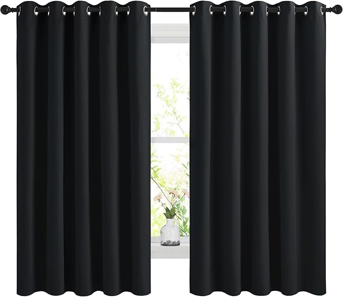 NICETOWN Blackout Curtains Panels for Bedroom, 2 Panels, 66 x 60 Inch, Black, 3 Pass Microfiber Noise Reducing Thermal Insulated Solid Ring Top Blackout Window Drapes by NICETOWN