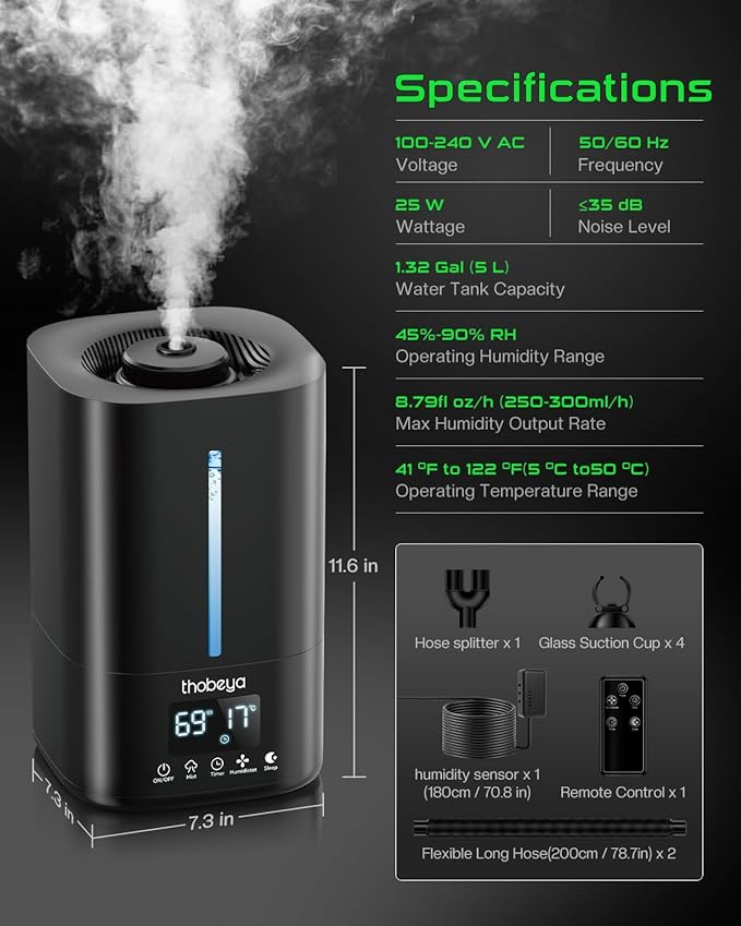 1.32 Gal / 5L Reptile Humidifier Fogger, Timer Function, Humidifier for Amphibians for Bearded Dragons, Lizards, Geckos, Snakes, Tortoises, Reptile Mister with Remote Control, Adjustable Fog Volume - Image 3