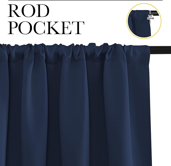 NICETOWN 2 Panels Blackout Curtains, Rod Pocket Window Curtains Room Darkning Drapes for Bedroom/Living Room, Thermal Insulated Solid Draperies for Home Office/Study, 62 by 72-Inch, Navy Blue - Image 2