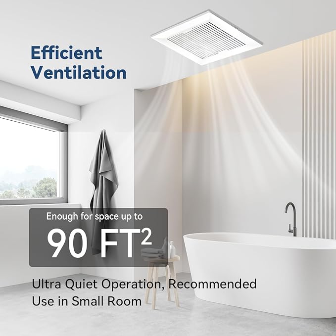 Bathroom Exhaust and Ventilation Fan 88CFM, Ultra-quiet Bath Fan Ceiling Mount Exhaust Fan 1.2Sones Household Bathroom Vent Exhaust Fan - Image 2