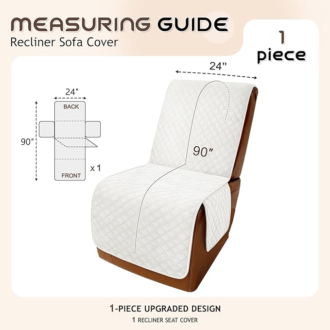 Arfntevss Waterproof Recliner Sectional Couch Covers for Reclining Sectional L Shape Sofa Cover Non Slip Washable Recliner L Shaped Slipcover Dog Additional Seat Protector (1 Seat Cover, Cream White) - Image 5