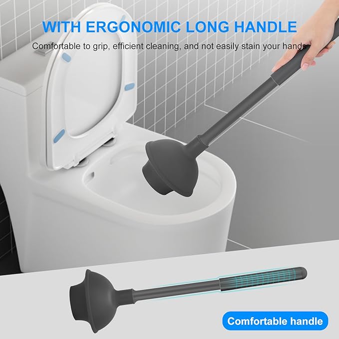 SetSail Toilet Brush and Plunger Set, 3 Pack Toilet Plungers for Bathroom with Holder Heavy Duty Toilet Bowl Brush and Holder Hidden for Deeply Cleaning - Gray - Image 6
