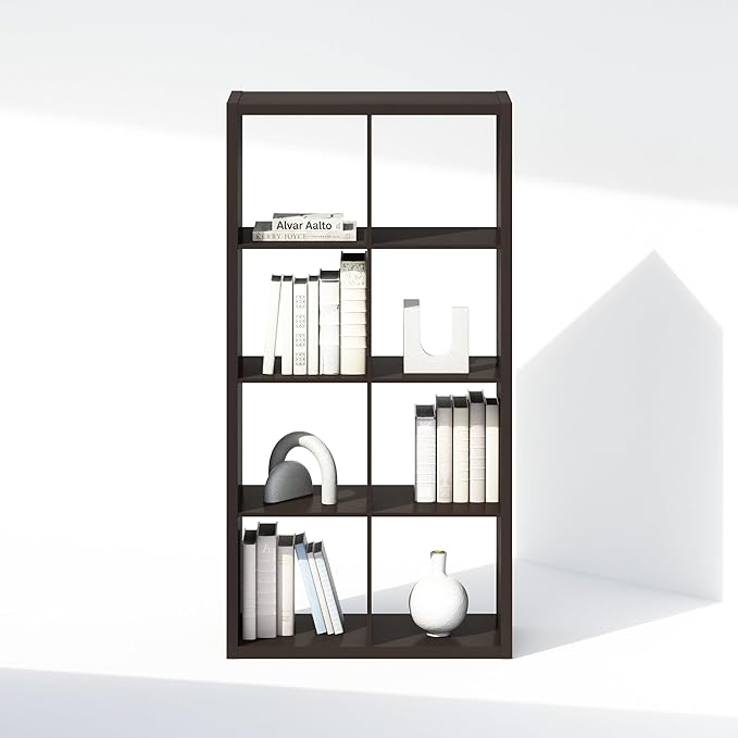 Furinno Simple Cube Storage Organizer, 8-Cube Display Shelf, Open Back Shelving Unit, Storage Shelves, Extra Thick Frame, for Organization and Storage, Living Room, Home Office, Dark Oak - Image 5