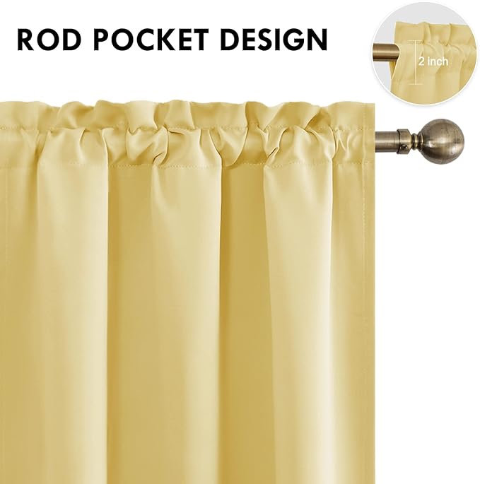 DWCN Blackout Curtains for Bedroom – Rod Pocket Thermal Insulated Noise Reducing Noise Reducing Drapes for Living Room, W 42 x L 84 Inch, 2 Panels, Light Yellow - Image 4