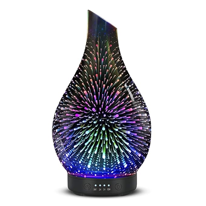 Essential Oil Diffuser 120ml Ultrasonic Aromatherapy Diffuser with Handmade Glass with Auto Shut-Off Protection 4 Timer Setting 7 Colors Changed LED Diffuser for Home Yoga Office Gifts for Women by EQUSUPRO