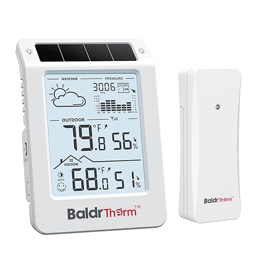 BaldrTherm Wireless Weather Station, Dual-Zone Indoor & Outdoor/Childroom Temp Humidity Monitor, Auto Smart Backlight,Temp/Humidity/Barometric Trend Visualization, White&White by BaldrTherm