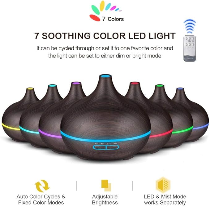Diffusers for Essential Oils Large Room, 550ml Essential Oil Diffusers with Remote Control, Ultrasonic Oil Diffuser with Timer, 7 Colors Light for Bedroom (Deep) - Image 2