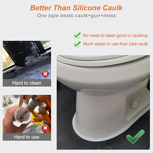 White Caulk Tape Waterproof Self Adhesive, Toilet & Bathtub Sealant Strip, Peel & Stick Caulking Tape for Floor Tile Corner Trim & Shower, Bathroom Accessories, Better Than Silicone Caulk - Image 5