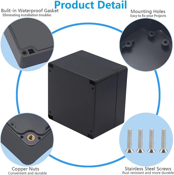 Project Box, Project Boxes Plastic Electric Project Case Junction Box Power Case for Electronic Project, Black 4.7 x 4.7 x 3 inch (120x120x75mm) - Image 6