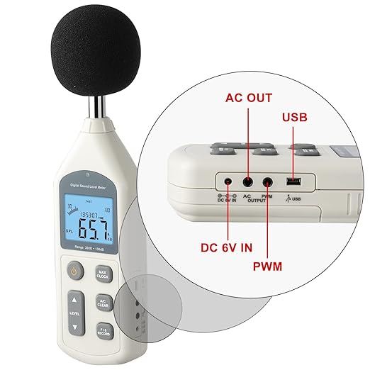 Decibel Meter, Professional Sound Level Meter with Backlight Display, USB Available SPL Meter 30 to 130dB, EC651 & ANSI S1.4 Standards A/C Weighted Sound Meter, Noise Meter with Records to 4700 - Image 5