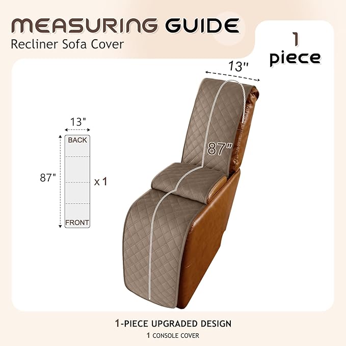 Arfntevss Recliner Sectional Couch Covers for Reclining Sectional L Shape Sofa Cover Non Slip Washable Recliner L Shaped Slipcover Middle Console Protector (1 Console Cover, Light Brown) - Image 4