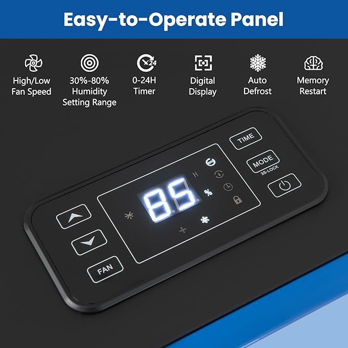 COSTWAY 215 Pint Commercial Dehumidifier, 8,000 Sq.Ft Industrial Dehumidifier with Drain Hose, 24H Timer & 4 Wheels, Ideal for Basement, Warehouse, Job Sites, Water Damage Restoration - Image 4