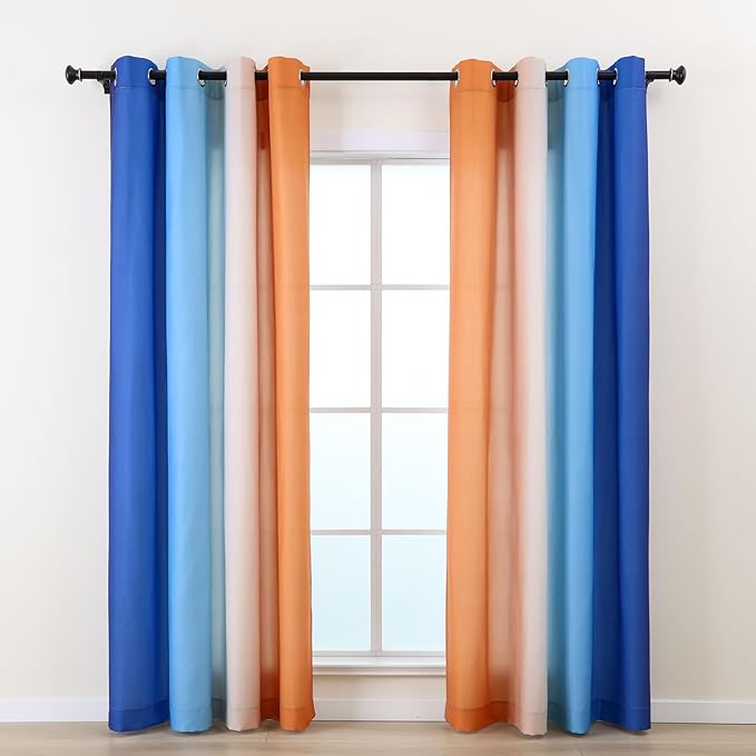 L.Z.E Navy Blue Orange Ombre Privacy Curtains 72 Inches Long for Living Room, Light Filtering Non-See-Through Curtains & Drapes for Nursery, Colorful Window Treatment Grommet Top 2 Panels Set by LZE