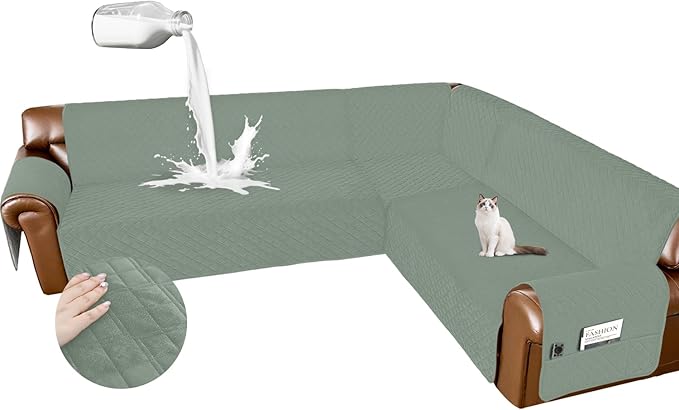 Arfntevss Waterproof Sectional Couch Covers L Shape Washable Velvet Sofa Cover for Sectional Non Slip Large Corner Slipcovers Dog 6 Pcs Universal U Shaped Furniture Protector (Sage Green, X-Large) by Arfntevss