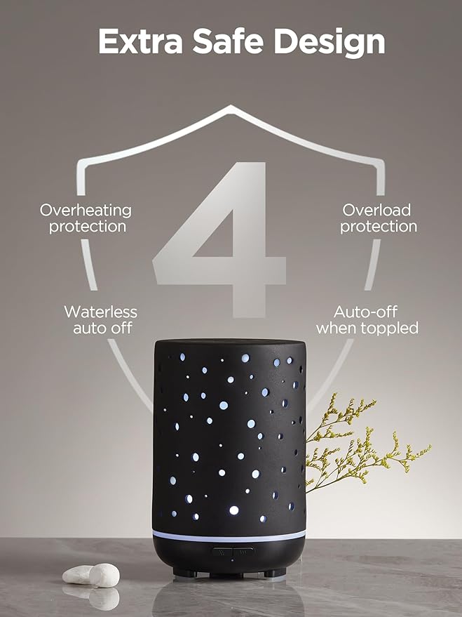 InnoGear Essential Oil Diffuser, 150ml Ceramic Diffuser Ultrasonic Air Diffusers Humidifier Cool Mist Aromatherapy Diffuser with 2 Mist Modes Waterless Auto Off for Home Office, Black - Image 5