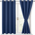 Hiasan Blackout Curtains for Bedroom, 52 x 54 Inches Long - Thermal Insulated & Energy Saving Window Curtains for Living Room, 2 Drape Panels Sewn with Tiebacks, Navy by Hiasan