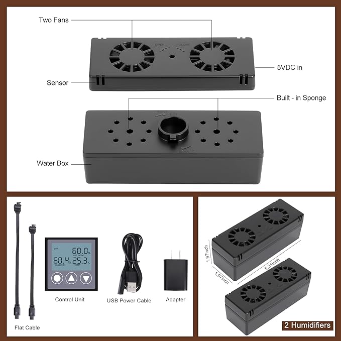 Electric Cigar Humidifier for Cigar Humidor Box - Dual-Fan Sensor-Controlled + LCD Humidity & Temperature Display, Multi-Device Connection Supported, for 40-180 Cigars 1V2 - Image 4