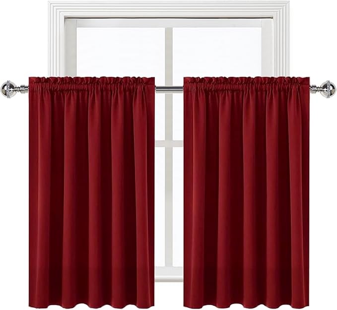 DWCN Burgund Short Blackout Curtains for Bedroom/Kitchen, Thermal Insulated Energy Saving Room Darkening Curtains for Living Room (W60 x L36 inch, Set of 2 Panels, Top of Rod Pocket) - Image 9