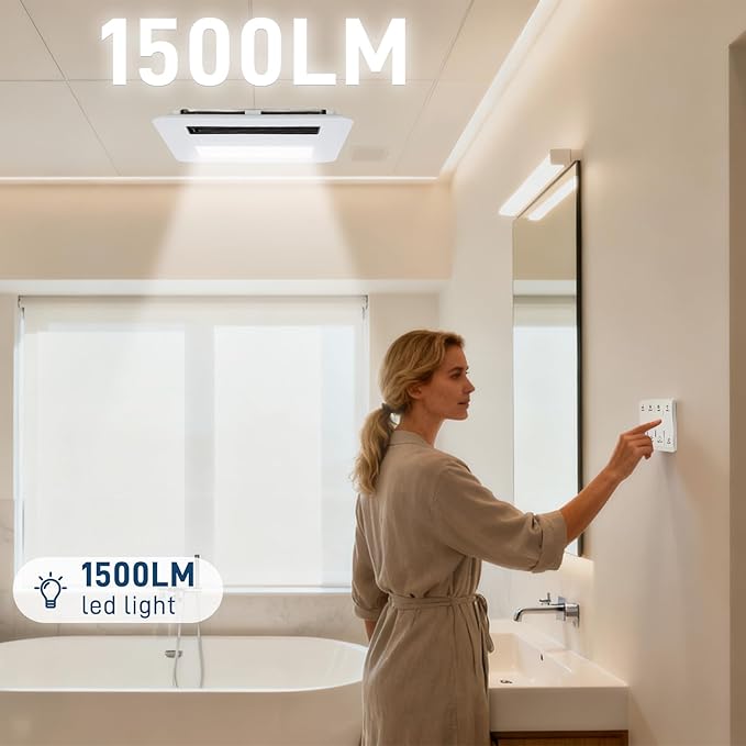 Quiet Bathroom Exhaust Fan with Light and Heater | 4-in-1 Bathroom Ventilation System | 1800W Heating Power, 190 CFM, Ultra-Low 30dB Operation | Energy Efficient, Easy Installation for Bathrooms - Image 5