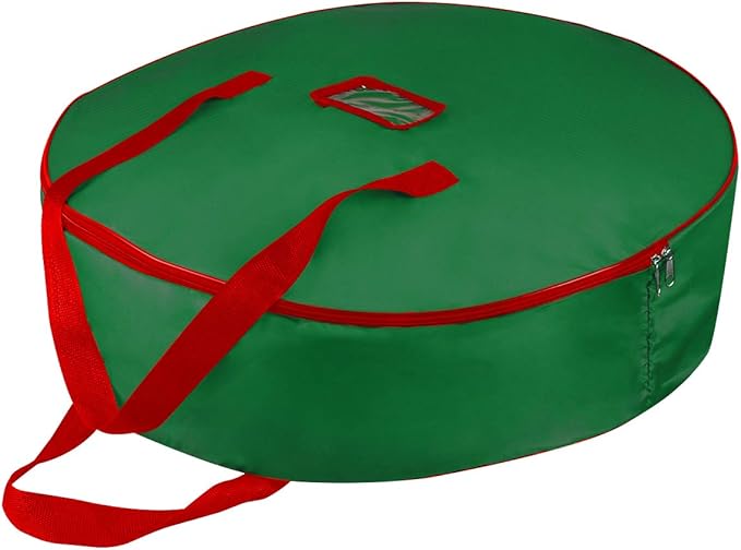 30" Christmas Wreath Storage Container Bag - Christmas Large Garland Ornament Wreath Container - Reinforced Wide Heavy Duty Handle and Double Sleek Zipper - Protect Your Party Decorations - Green by TQS