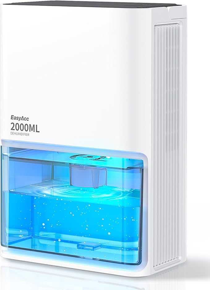 EasyAcc Small Dehumidifier for Bathroom, 68OZ 500Sq.Ft Quiet Dehumidifiers for Home with Auto Defrost, Auto Shut Off, Dual-Semiconductor Mini Dehumidifiers for Bedroom Home RV Room 7 Color Light by EasyAcc