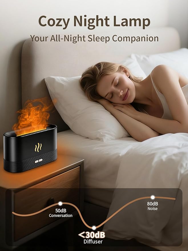 Flame Essential Oil Diffuser, 180ml Aromatherapy Diffuser with 7-Color LED Lights, Auto Shut-Off, Ultrasonic Cool Mist Humidifier for Home, Bedroom, Office, Gift (Black) - Image 5