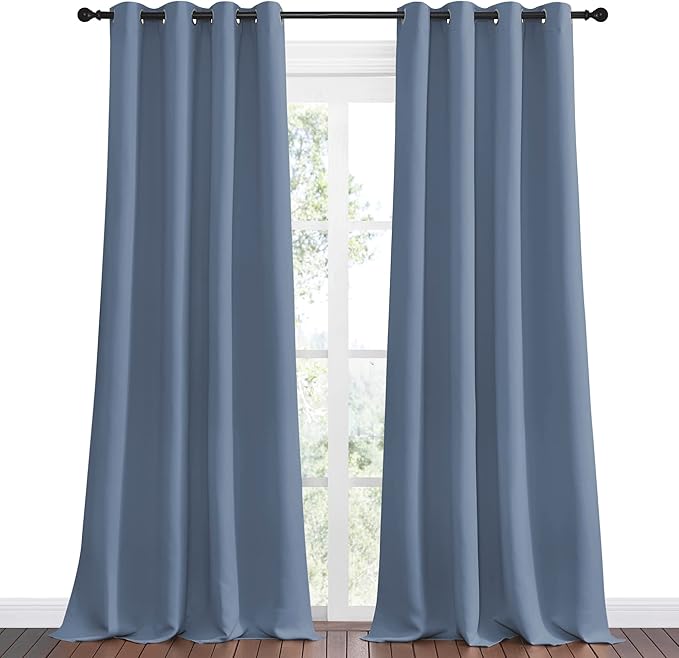 NICETOWN Stone Blue Room Darkening Curtain Panels 108" Length for Bedroom Living Room, 55" Width, 2 Pieces, Thermal Insulated Blackout Draperies for Home Decoration, Total Privacy - Image 2