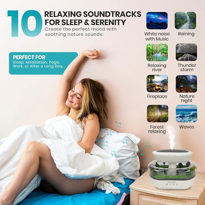 Dreamlax Rain Humidifiers for Bedroom – Cool Mist Essential Oil Diffuser, White Noise Machine with 10 Nature Sounds, 7 LED Lights, Remote Control & Decorative Raindrop Lamp - Image 5