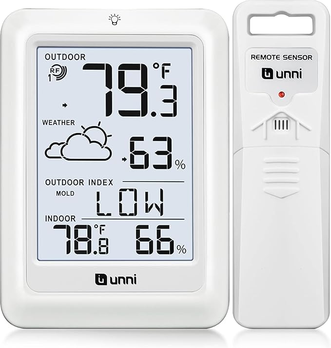 Indoor Outdoor Thermometer Wireless Weather Station, Temperature Humidity Monitor Battery Powered Inside Outside Thermometers with 330ft Range Remote Sensor and Backlight Display（WH01） - Image 8