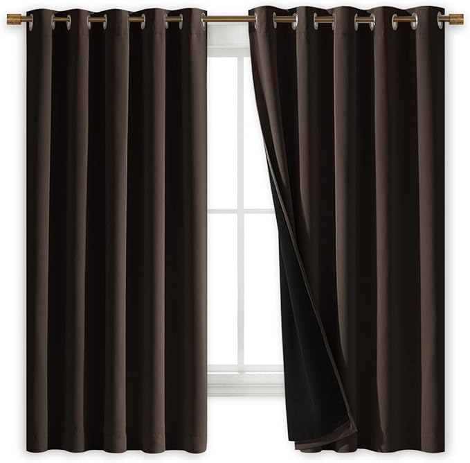 NICETOWN Complete 100% Blackout Curtains, Thermal Insulated & Energy Efficiency Window Draperies with Black Liner, Noise Reducing Short Curtains for Kids Room (Brown, 70-inch W by 63-inch L, 2 Panels) by NICETOWN