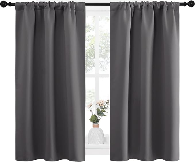 NICETOWN Grey Window Curtains for Bedroom - Home Decoration Thermal Insulated Rod Pocket Blackout Blinds & Drapes for Small Windows (Gray, 2 Panels, W34 x L45 -Inch) - Image 2