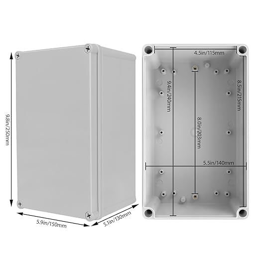Junction Box，9.8"x 5.9"x 5.1" Outdoor Electrical Box with Mounting Plate, IP67 Dustproof Waterproof ABS Plastic Project Box, DIY Electrical Enclosure Gray (250x 150x 130 mm) - Image 2