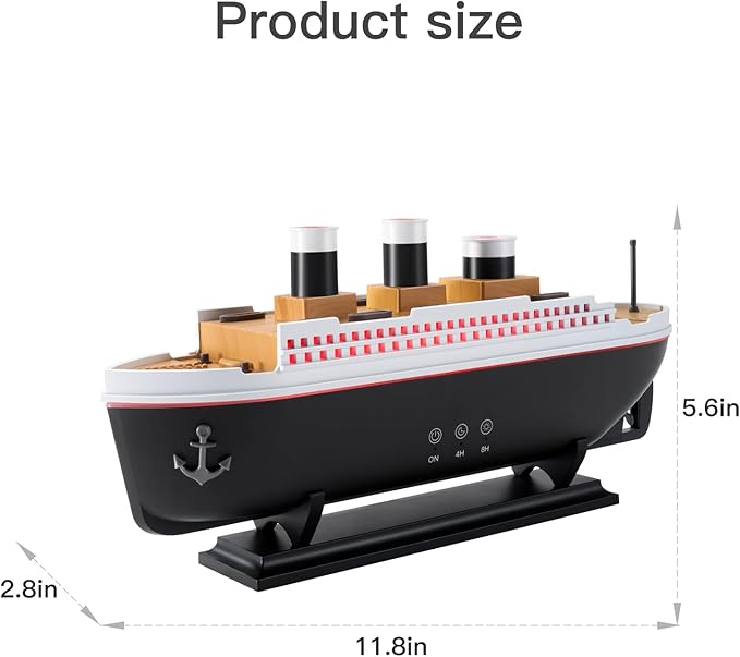 Titanic Humidifier 250ml, Essential Oil Diffuser Cool Mist Ultrasonic Aroma Aromatherapy Diffuser with Remote Control 7 Light 2 Mist Mode Auto Shut-Off for Bedroom Office Hotel(Black White) - Image 8