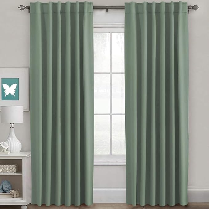 H.VERSAILTEX Blackout Curtains Thermal Insulated Window Treatment Panels Room Darkening Blackout Drapes for Living Room Back Tab/Rod Pocket Bedroom Draperies (2 Panels, Green Bay, 52 x 84 Inch) by HVERSAILTEX