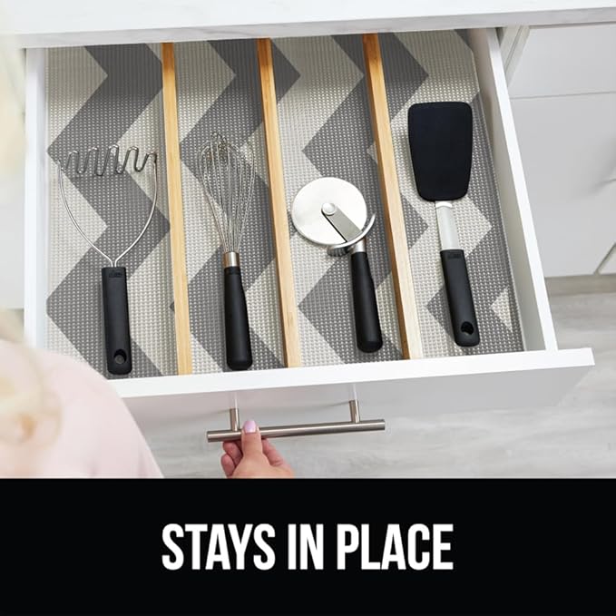 GORILLA GRIP powerGRIP Drawer Shelf and Cabinet Liner, Thick Strong Hold, Non-Adhesive Liners Protect Kitchen Cabinets and Cupboard, Bathroom Drawers, Easy Install, Breathable Mat, 17.5"x20', Chevron - Image 9
