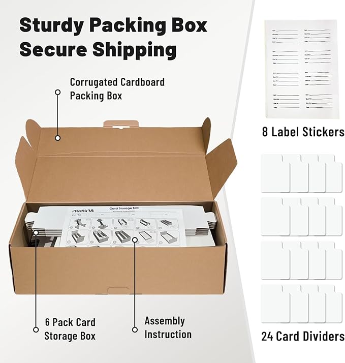 NUMINA 6 Pack 2-Row Cardboard Card Storage Box for Large Card Collections, Holds up to 1800 Loose Cards per Box, Heavy-Duty Trading Card Organizer with Dividers for MTG & Sports Cards - Image 6