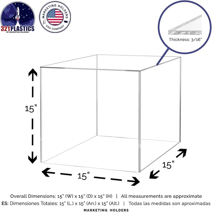 2 Pack 15" Acrylic Display Riser Box with One Open Side Versatile Clear No Lid One Piece Counter or Tabletop Merchandise Storage Bin or Retail Product Throne No Assembly by Marketing Holders - Image 6
