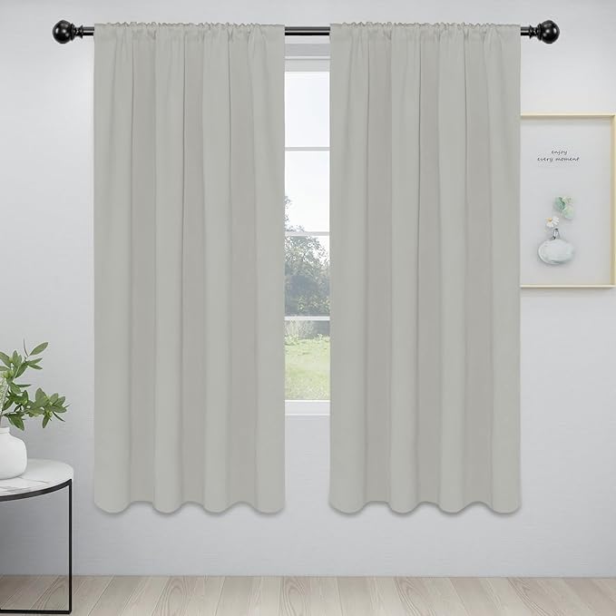 Easy-Going Rod Pocket Blackout Curtains for Bedroom, Room Darkening Window Curtains for Living Room, Thermal Insulated Noise Reduction Solid Window Drapes, 2 Panels(42x72 in, Greyish White) by Easy-Going