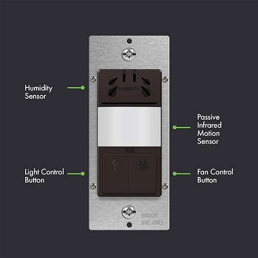 TOPGREENER Humidity Sensor Switch with PIR Lighting Motion Sensor, Neutral Wire Required, Air Moisture Detection for Ventilation Fan, Bathroom Fan Automated Control, UL Listed, TDHOS5-BR, Brown - Image 2