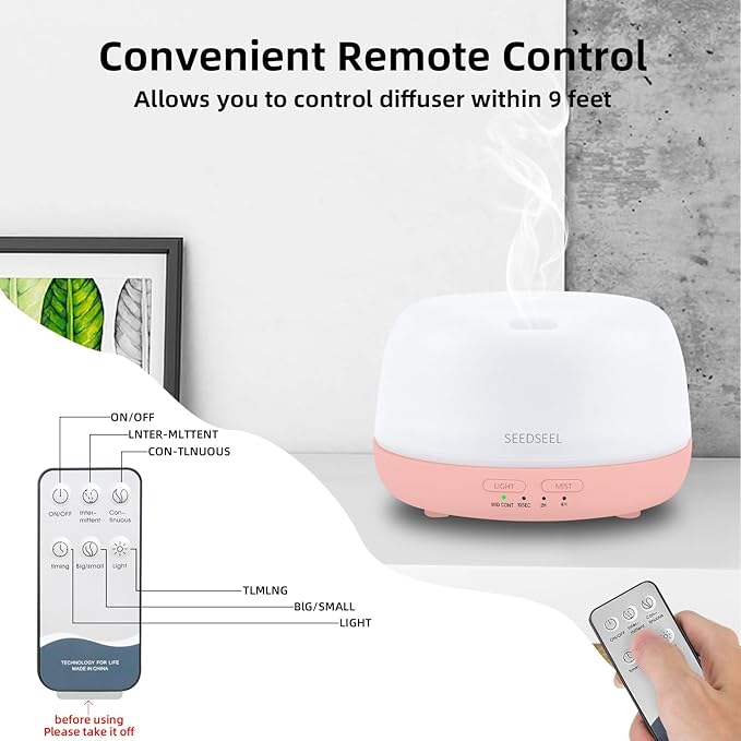 300ML Essential Oil Diffuser with Remote Control, Aromatherapy Diffuser with 7-Color Changing LED Light for Home,Bedroom, Office - Image 4