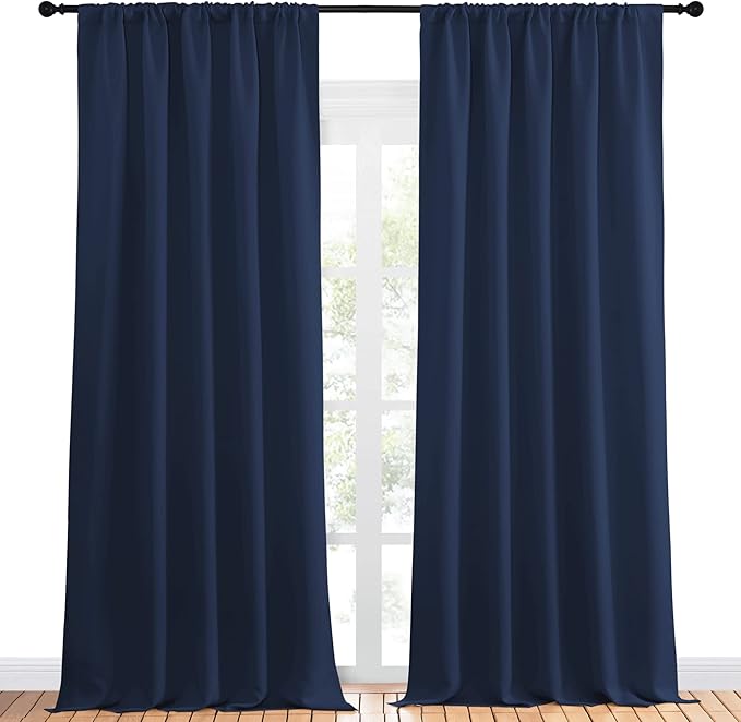 NICETOWN Navy Curtains Blackout Draperies - Modern Design Thermal Insulated Rod Pocket Blackout Drapes for Kid's Bedroom, Window Covering (1 Pair, 52 x 95 inches) - Image 2
