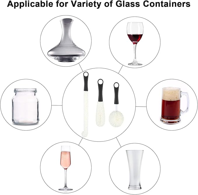Boao 3 Pcs Decanter Cleaning Brush Wine Glass Decanter Flexible Bottle Brush Set with Cleaning Beads Household Tools for Bottle Goblets Glasses Cups(Black) - Image 3